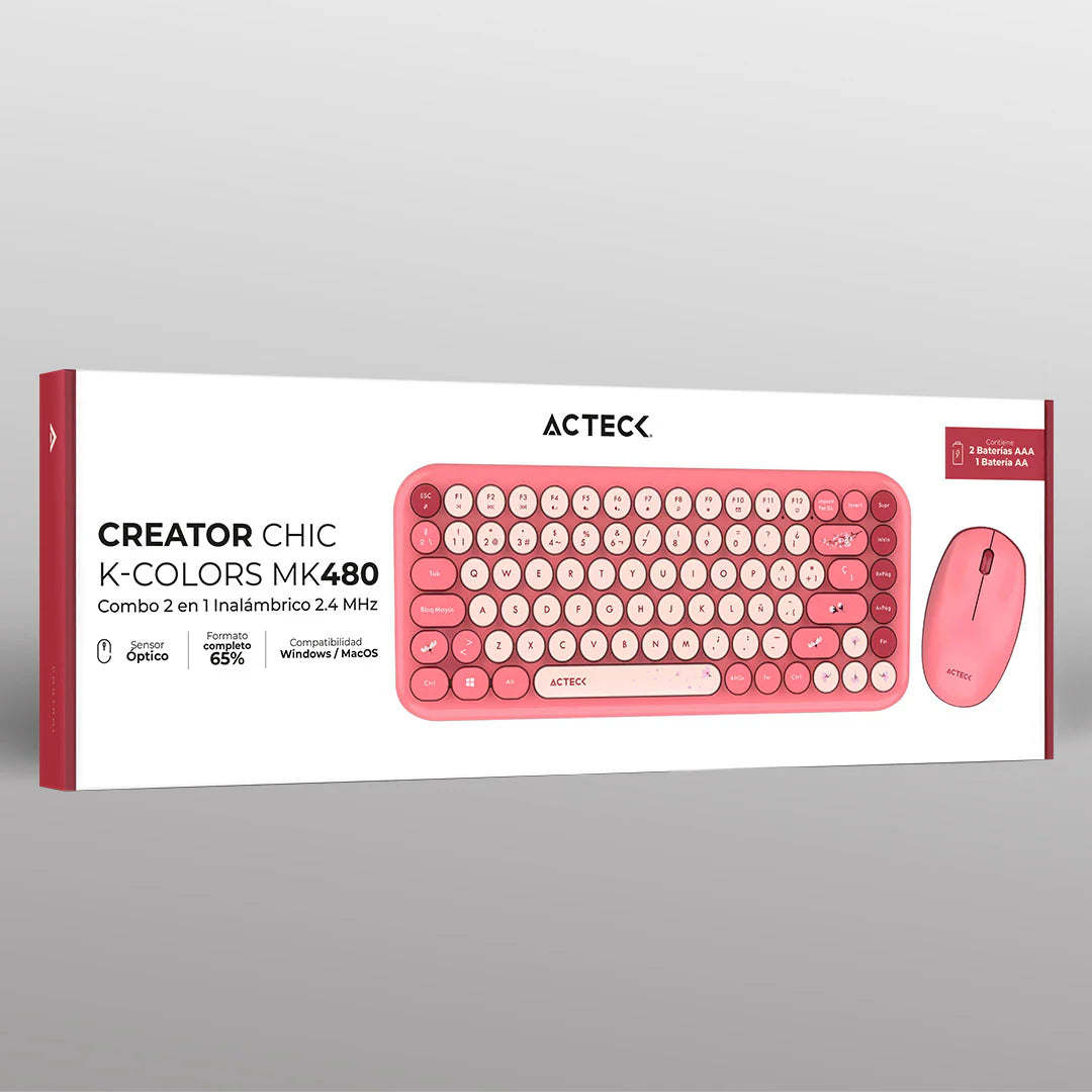Kit Teclado Y Mouse Acteck Creator Chic K-Colors MK480 Inalambrico Rojo