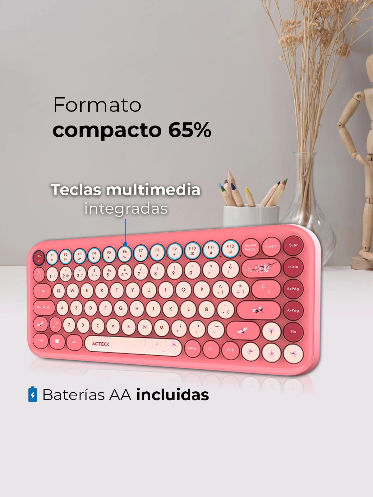 Kit Teclado Y Mouse Acteck Creator Chic K-Colors MK480 Inalambrico Rojo