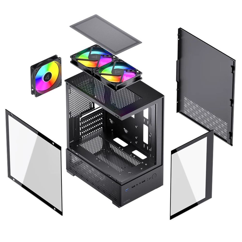 Gabinete Acteck Panorak GC600, Incluye 3 ventiladores, Negro