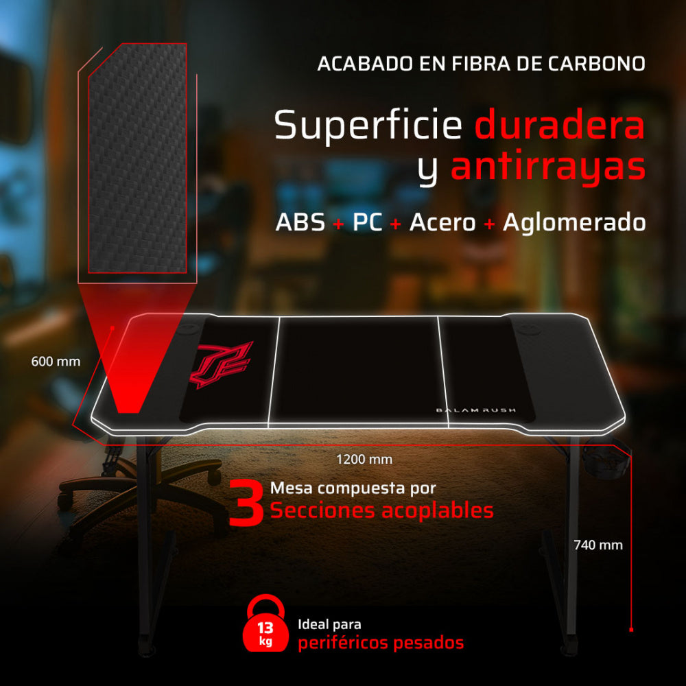 Escritorio Gamer Balam Rush Olympus Spot Mrx4000, 120cm x 60cm, Negro.