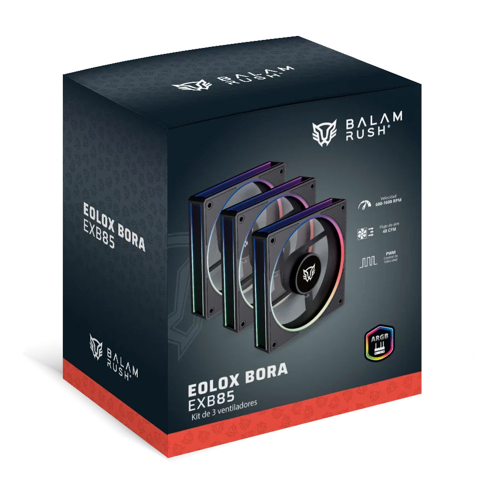 Kit de Ventiladores Balam Rush Eolox Bora Exb85 Aurea RGB 120 mm | Negro