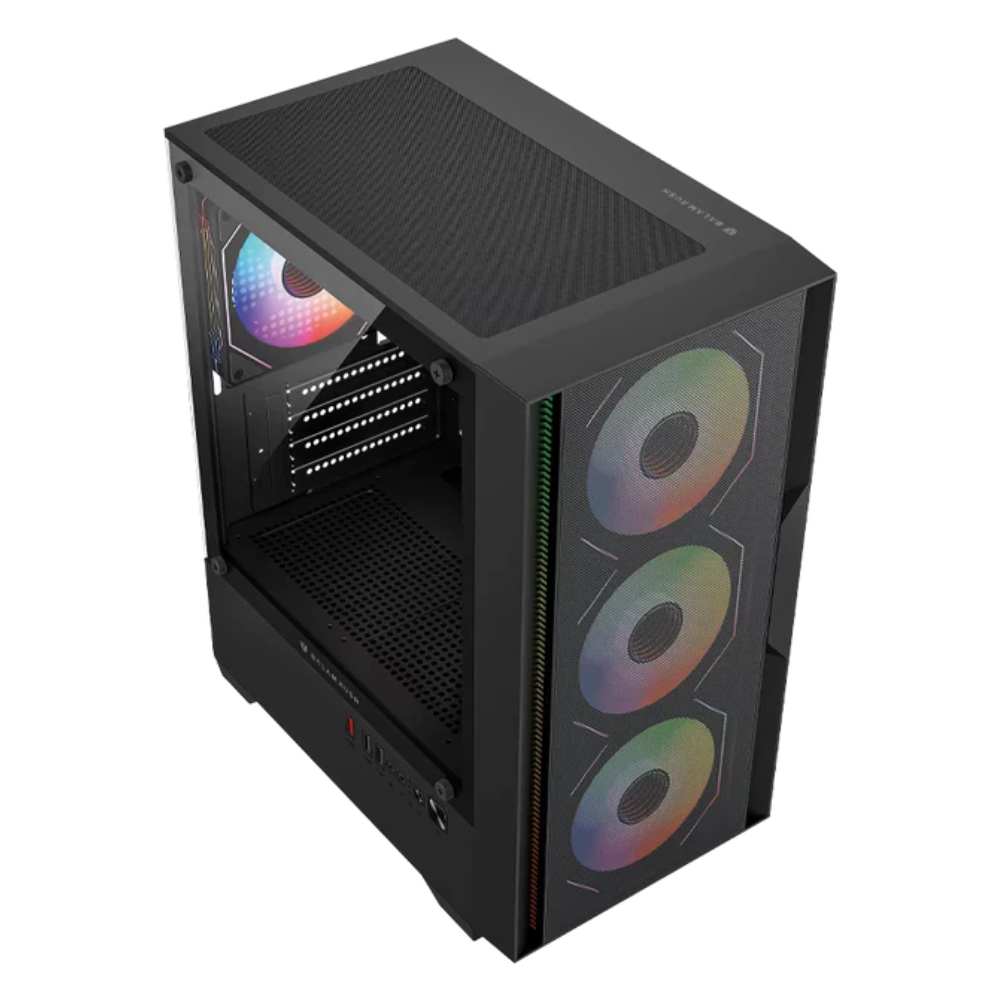 Gabinete Balam Rush Minitorre NitroX EdgePro Aircool 4900C | Incluye 4 ventiladores | Negro