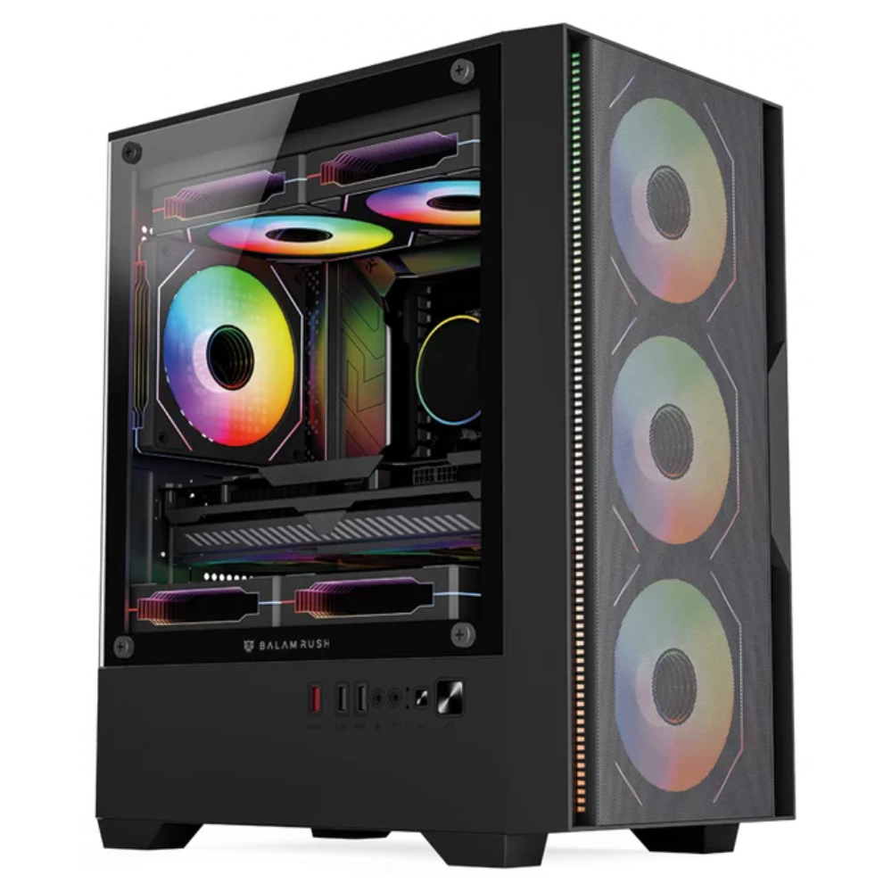 Gabinete Balam Rush Minitorre NitroX EdgePro Aircool 4900C | Incluye 4 ventiladores | Negro
