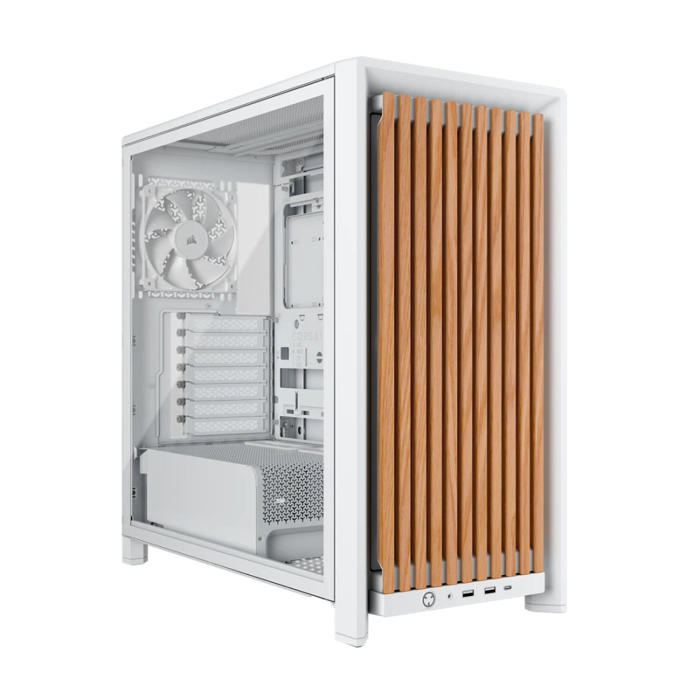 Gabinete Corsair Frame 4000D Wood RS, Midi-Tower, Blanco y Roble.