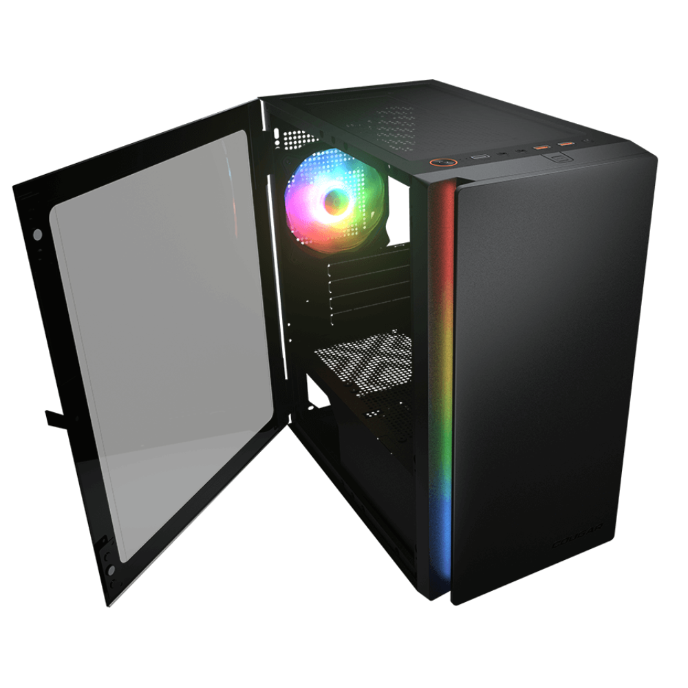 Gabinete Cougar Purity Rgb-Black, Mini Tower, Incluye 1 ventilador.