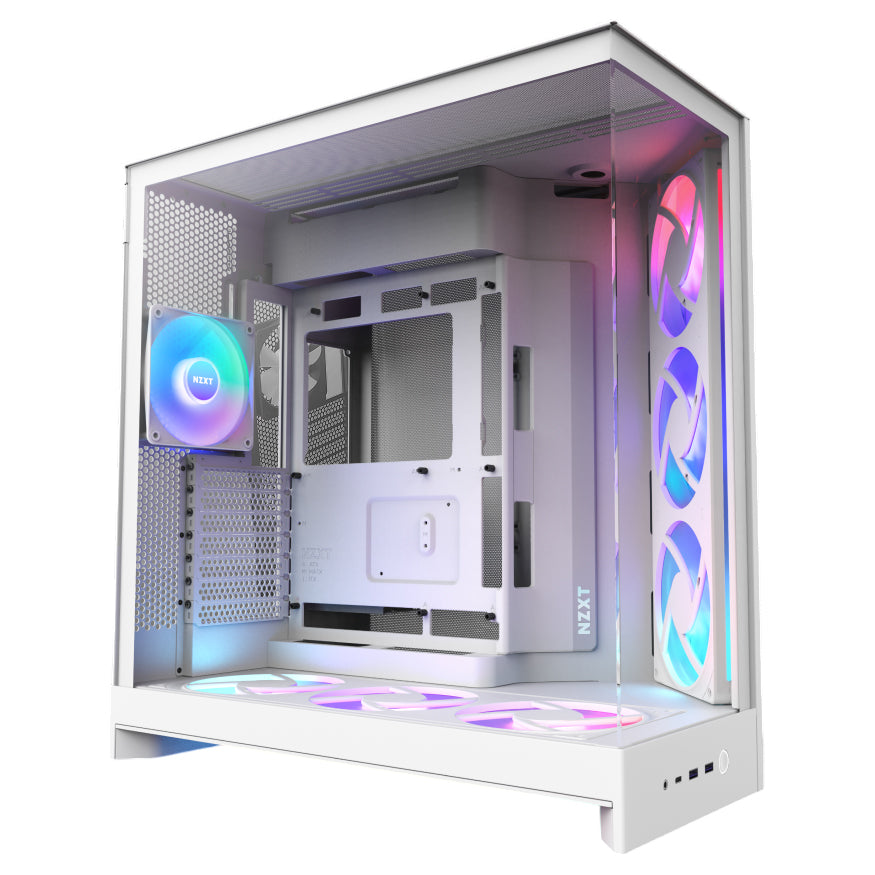 Gabinete NZXTT H9 Flow 2, Rgb, ATX, Incluye 7 ventiladores, Blanco