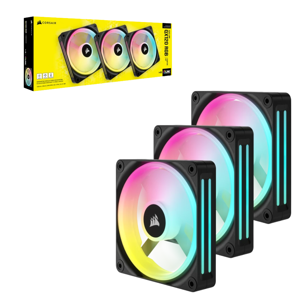Kit de tres Ventiladores Corsair Icue Link Qx120, Rgb, 120Mm, Domo Magnetico, Negro