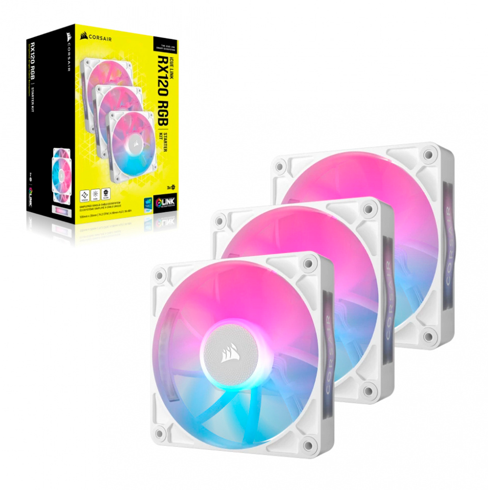 Kit de 3 ventiladores Corsair Icue Link Rx120 Rgb, 120Mm, Blanco.