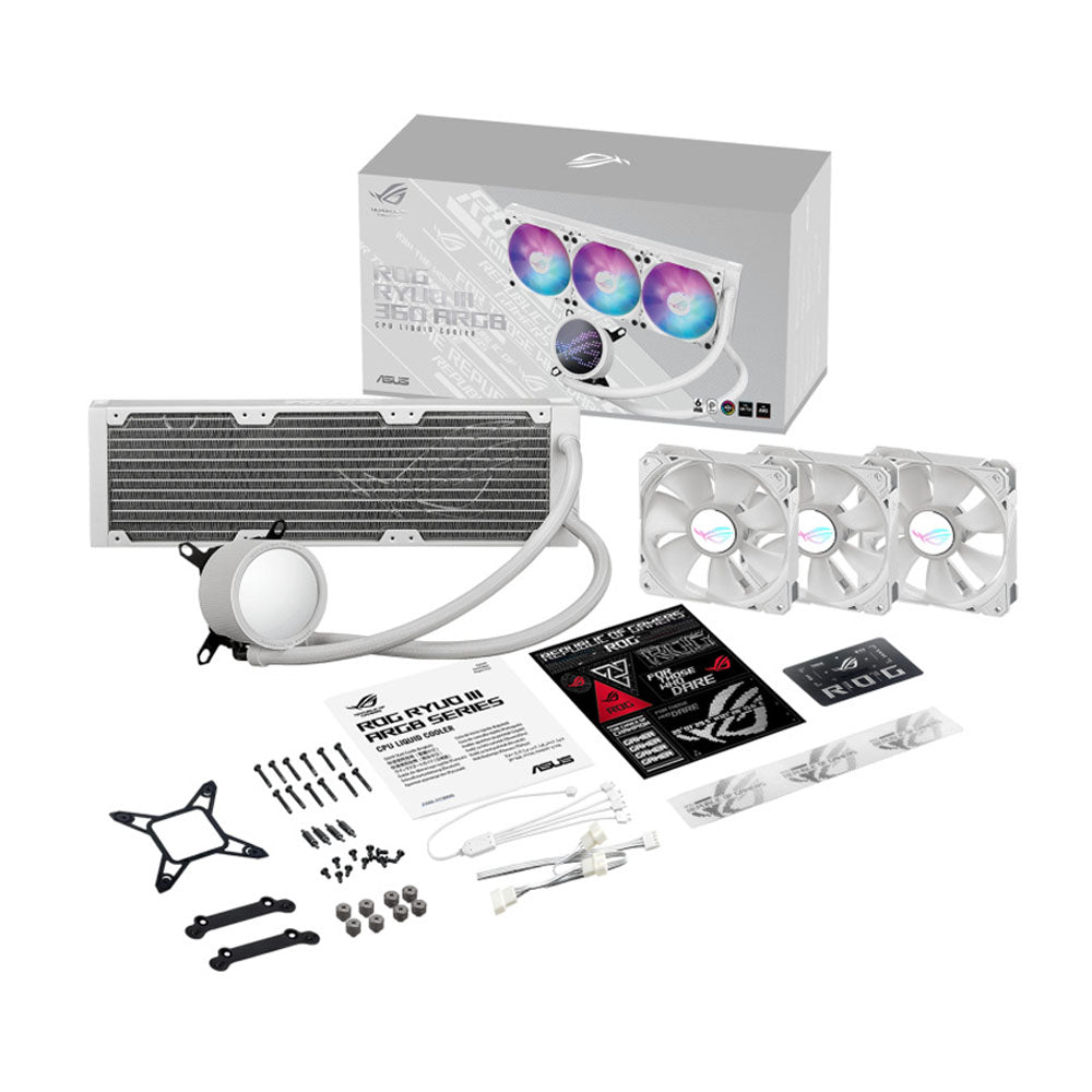 Enfriamiento Liquido AIO ASUS ROG RYUO III 360 ARGB WHITE EDITION 360mm, 800 - 2600RPM, Blanco