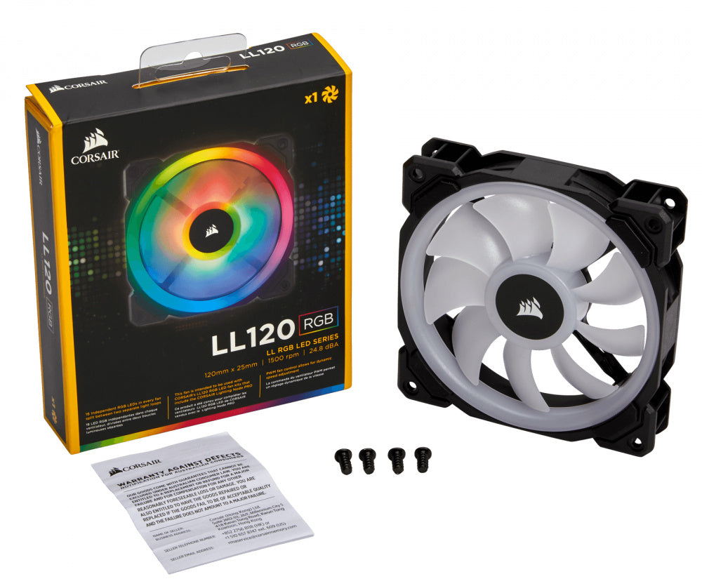 Ventilador Corsair LL120 RGB, 120mm, 600 - 1500RPM, Negro