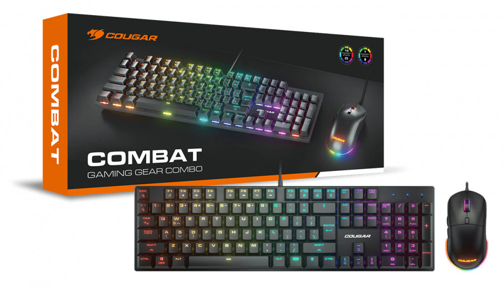 Kit Gamer de Teclado y Mouse Cougar Combat RGB Ingles - Negro