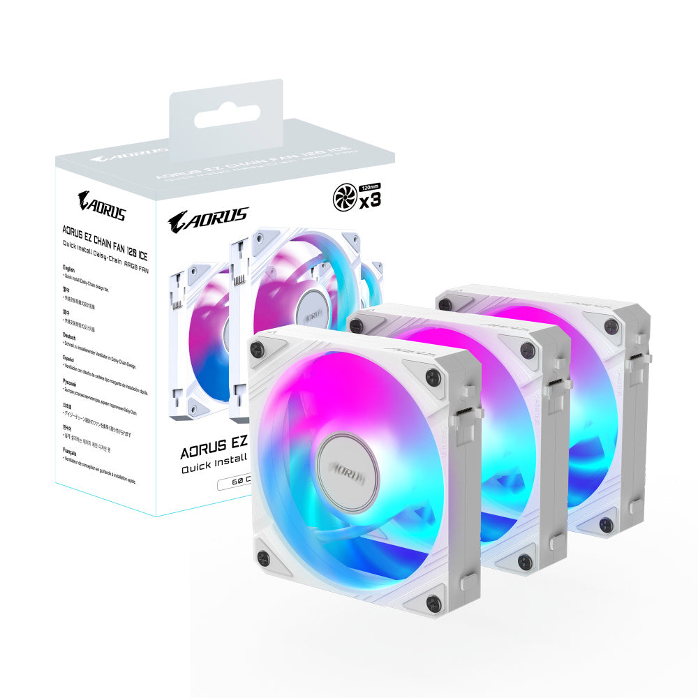 Kit de 3 Ventiladores AORUS EZ CHAIN FAN 120, 2000RPM, RGB, Blanco