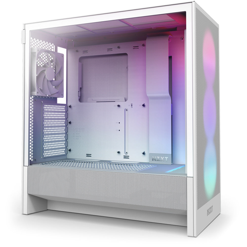 Gabinete NZXT H5 Flow RGB, Midi-Tower, ATX - Blanco (2 Ventiladores Incluidos)