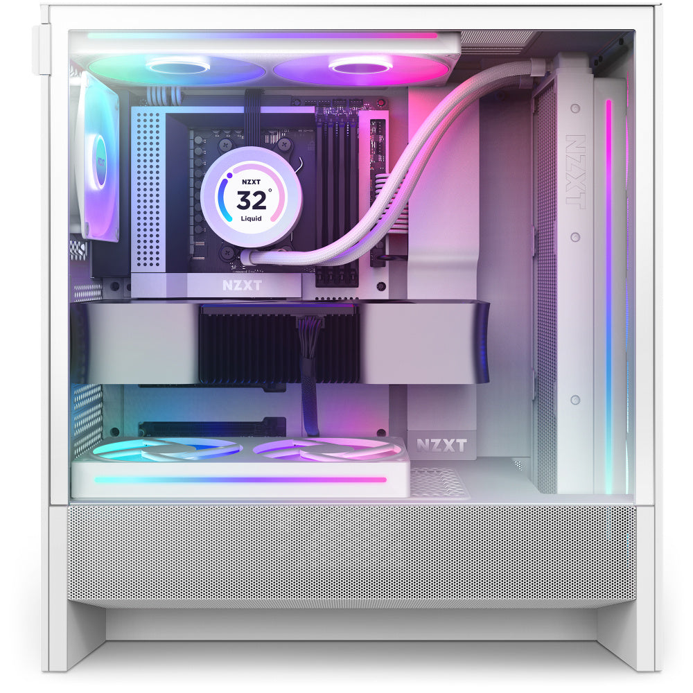 Gabinete NZXT H5 Flow RGB, Midi-Tower, ATX - Blanco (2 Ventiladores Incluidos)