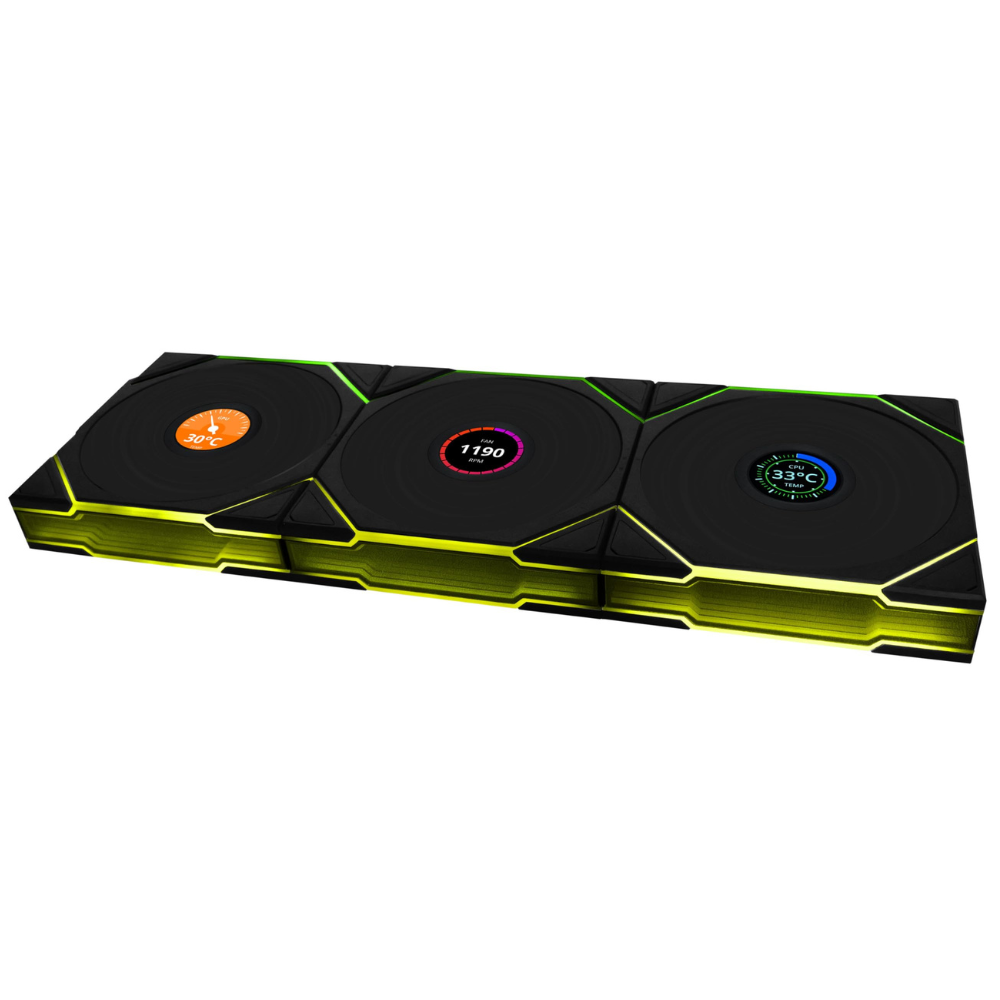 Kit de Ventiladores Lian Li Unifan Tl Black Aspas Invertidas Wireless LCD, 3x120mm
