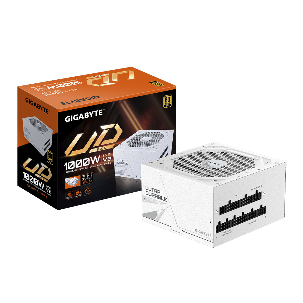 Fuente De Poder Gigabyte 1000W, 80 Plus Gold, Modular, PCI-E Gen5, 16 Pins,  Blanco.