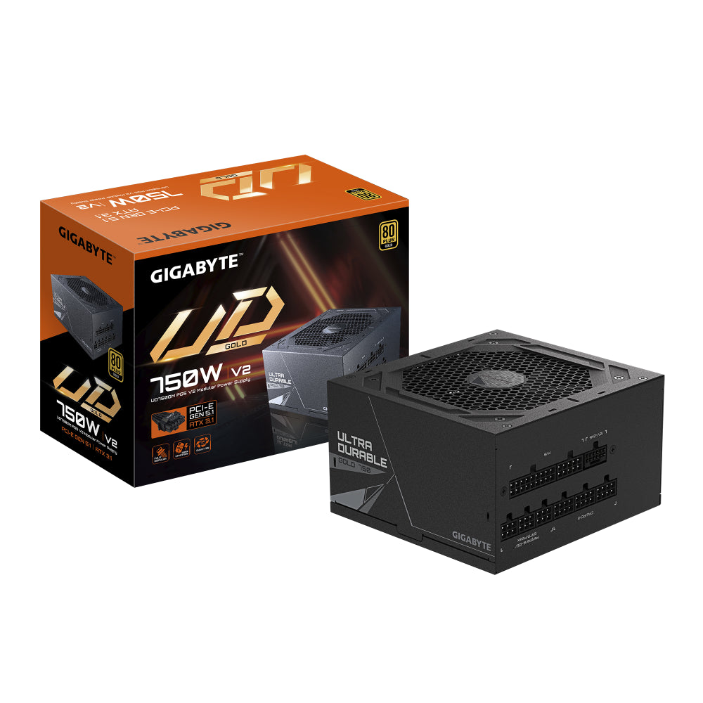 Fuente De Poder Gigabyte 80 Plus Gold, 750W Modular, PCI-E Gen5, 16Pines, Negro.