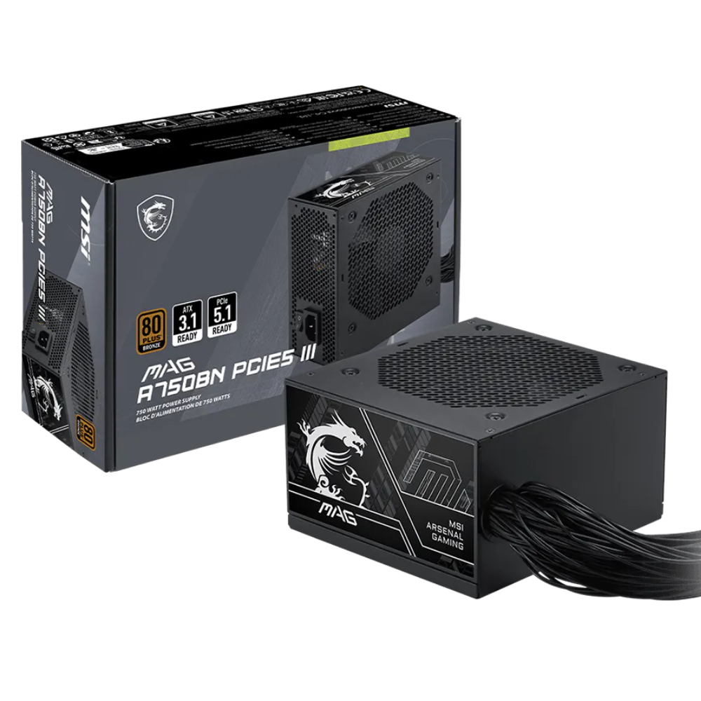 Fuente De Poder MSI Mag A750BN PCIE5 III, 80plus Bronze, 750W.