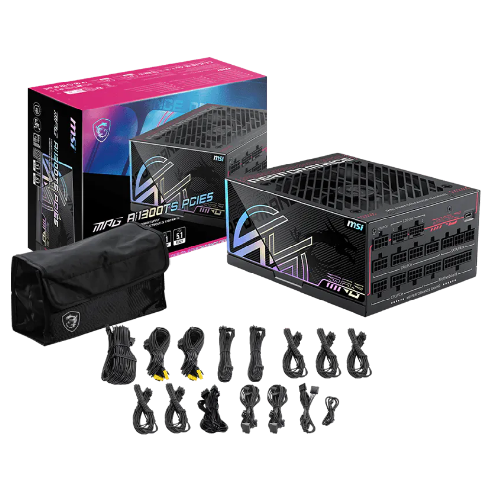 Fuente De Poder MSI MPG AI1300TS, 1300W, 80Plus Titanium.