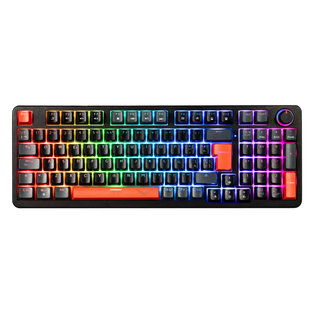 Teclado Gamer Naceb Phyton LED RGB, Mecánico, Switch Brown, Inalámbrico, Negro, Español