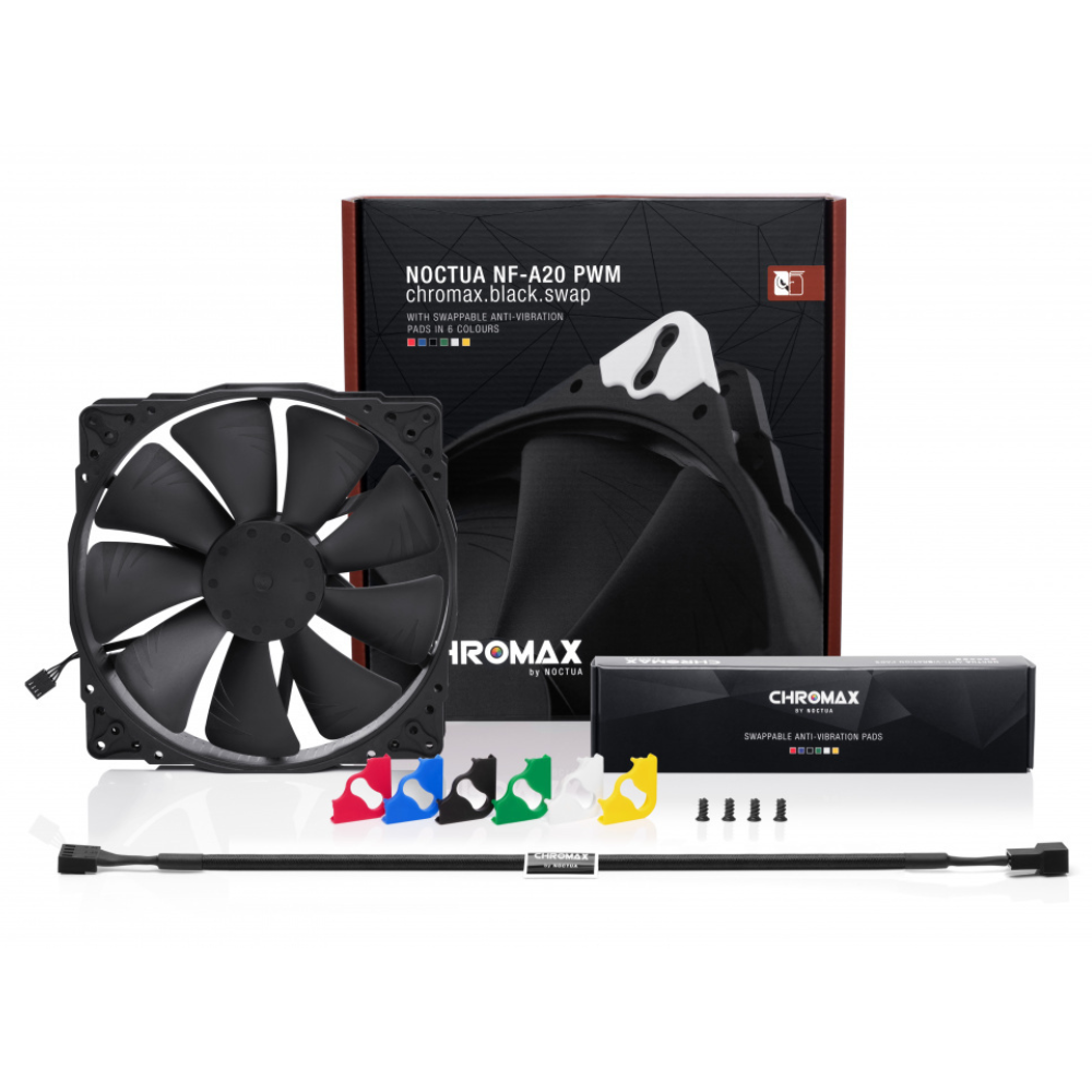 Ventilador Noctua NF- A20 PWM CH.BK.S, 200mm, 800RPM, Negro