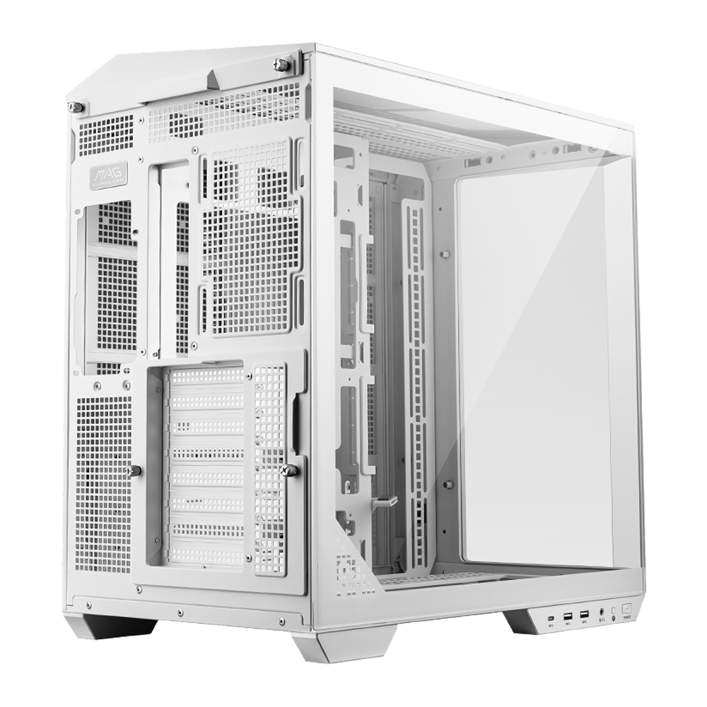 Gabinete MSI MAG PANO 100L PZ / WHITE con Ventana, Midi-Tower, ATX - Blanco (Sin Ventiladores)