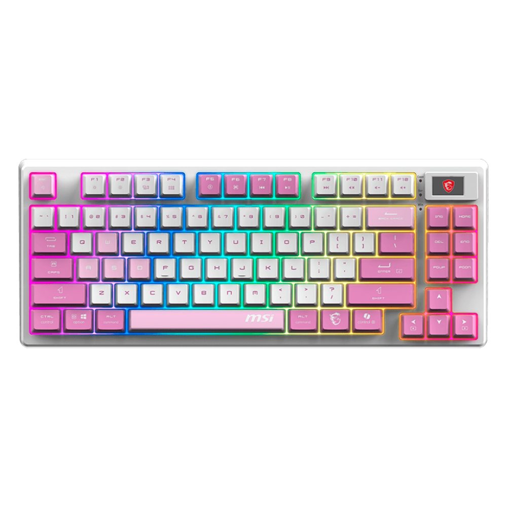 Teclado Gamer Mecanico MSI FOFORGE GK600 TKL W VIOLET US  - Switch Violeta - USB 2.4 GHz + BT - Blanco/Rosa (Ingles)
