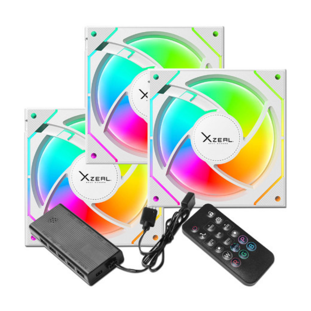 Kit de Ventiladores Xzeal XZ1115, RGB, con Control, Blanco.
