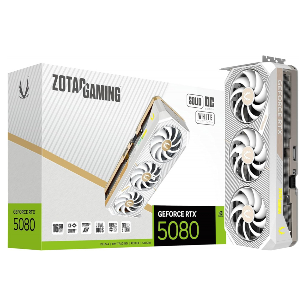 Tarjeta de Video Zotac NVIDIA GeForce RTX 5080 SOLID OC White Edition, 16GB 256-bit GDDR7, PCI Express x16 5.0