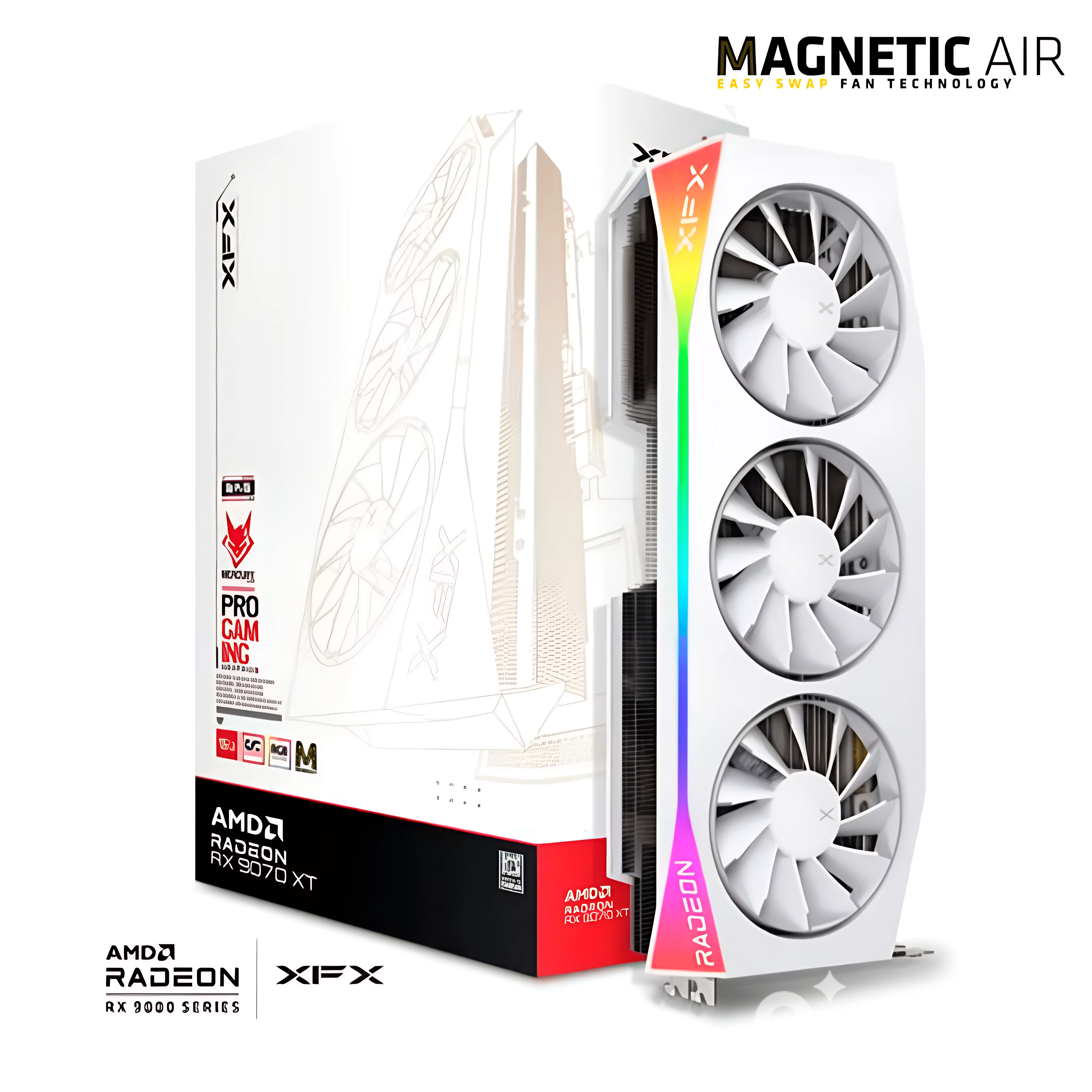 Tarjeta de Video XFX RX 9070 XT MERCURY OC White 16GB (Ventiladores magneticos)