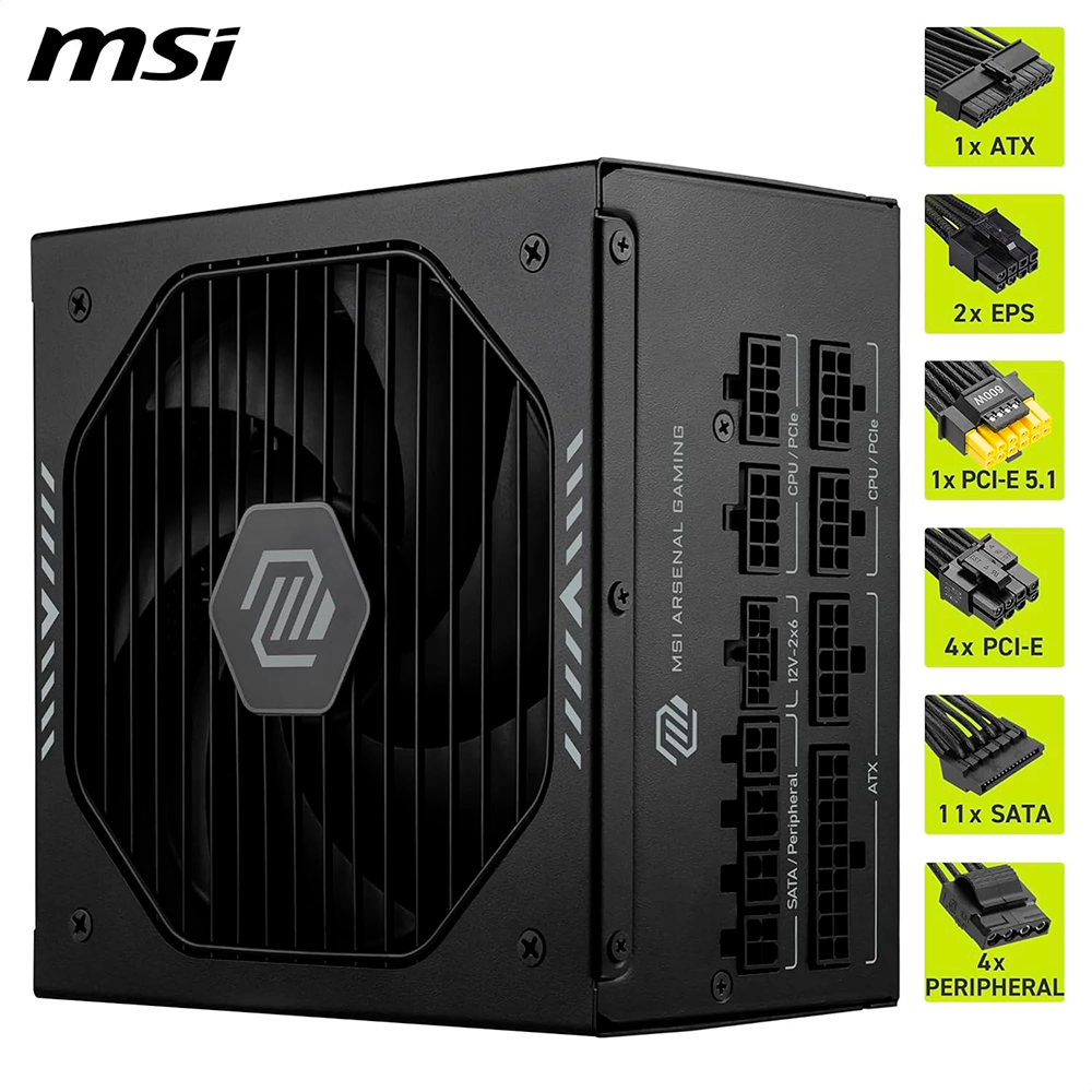 Fuente De Poder MSI MAG A1000GLS PCIE5 1000W 80 Plus Gold Full Modular