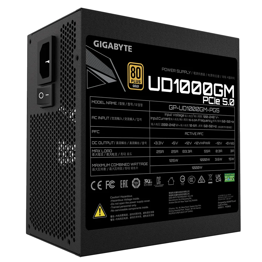 Fuente de Poder GIGABYTE UD1000GM PG5 - 1000W - Gold - Negro