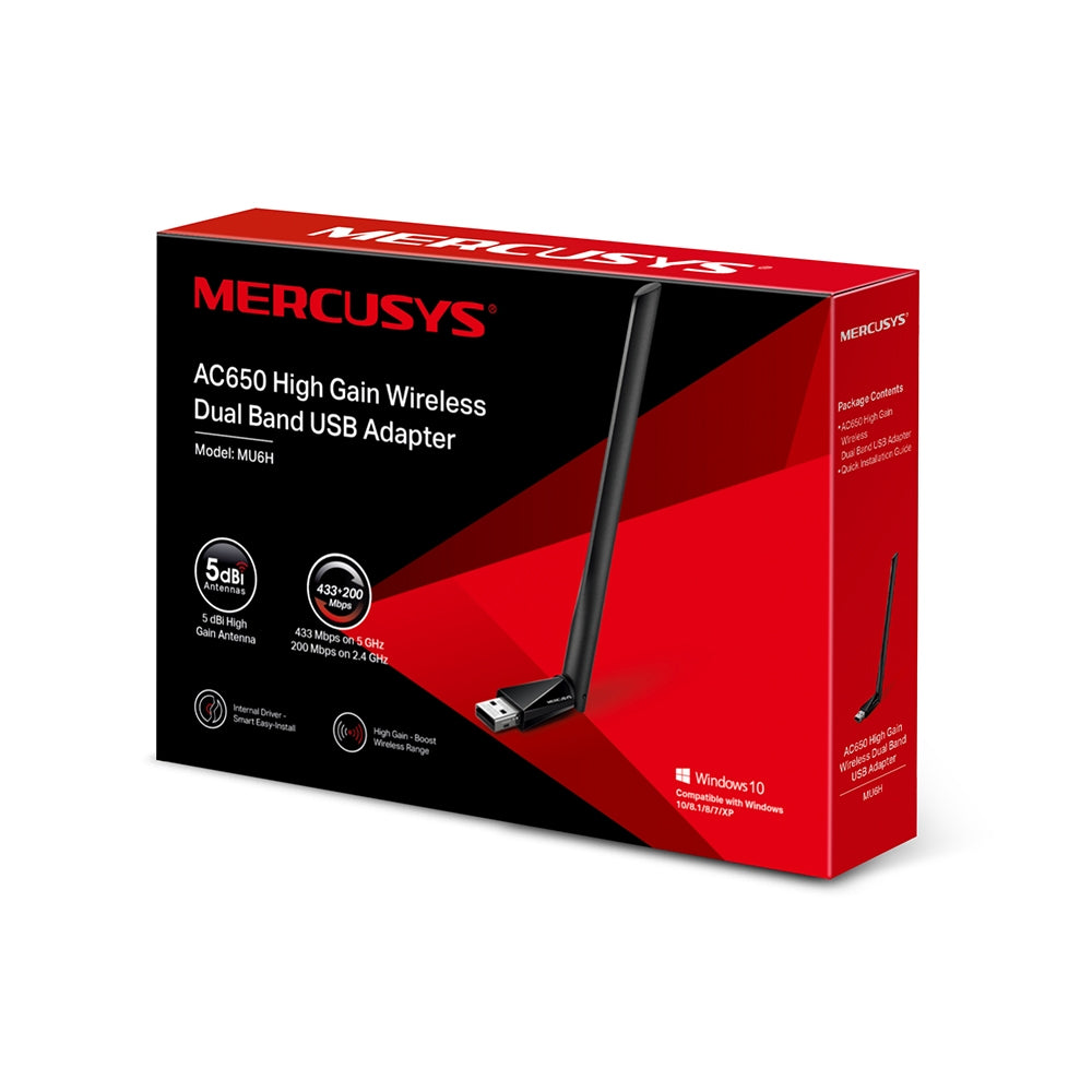 Adaptador HIGH DUAL BAND AC650 MERCUSYS Inalámbrico Black